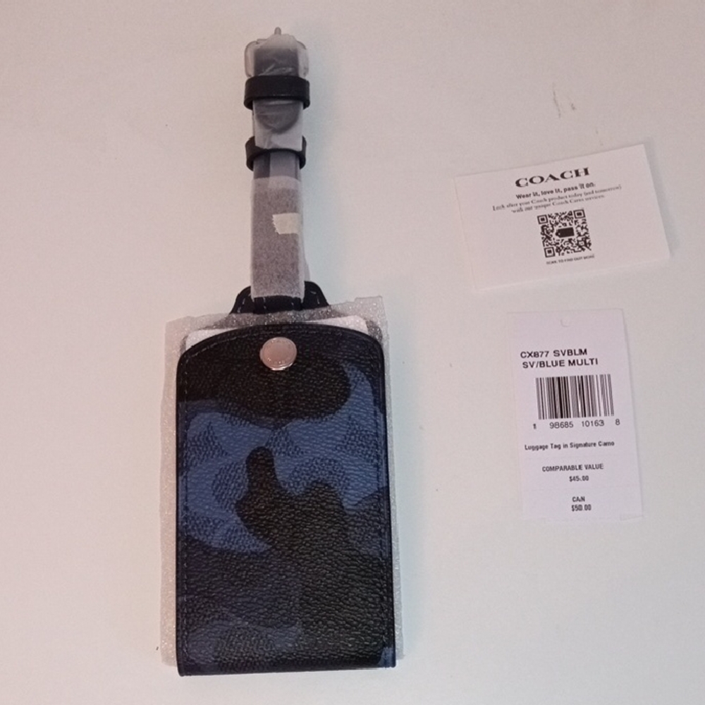 Coach Camouflage Luggage Tag in Blue and Black